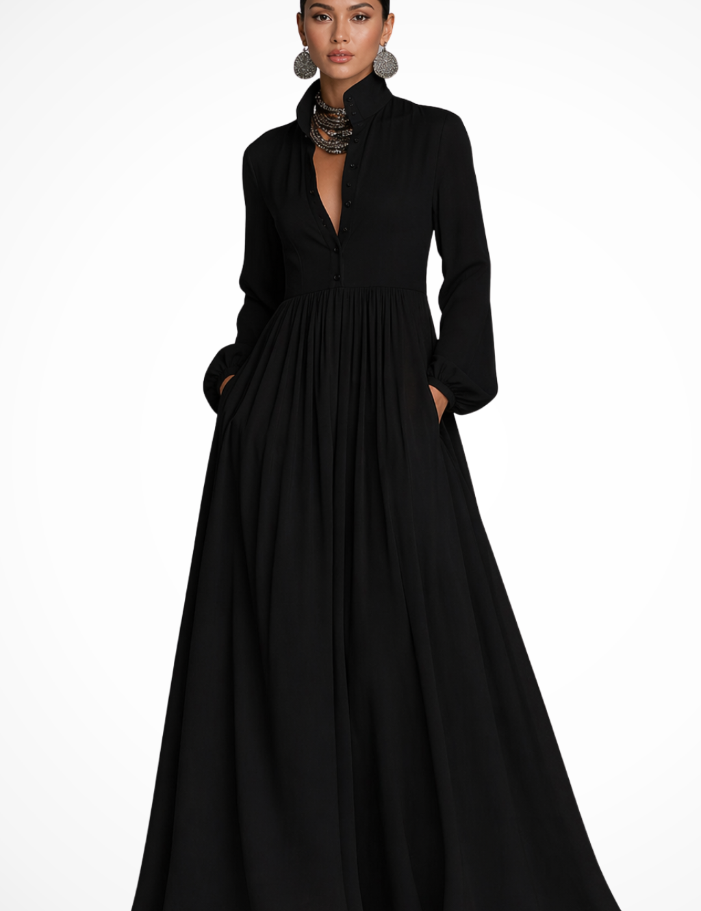 Elegancka sukienka maxi z długim rękawem na przyjęcie ogrodowe 7