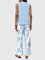 Elegancki Dwuczęściowy Zestaw Letni Z Kwadratowym Dekoltem I Nadrukiem Roślinnym Idealny Na Ciepłe Dni 2