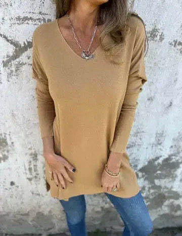 Elegancki Top Damski Oversize z Dekoltem w Kształcie V na Każdą Okazję - Topy Damskie Stylowe 1