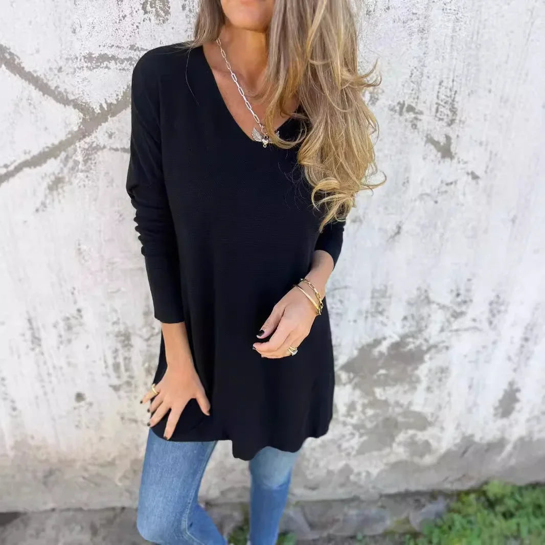 Elegancki Top Damski Oversize z Dekoltem w Kształcie V na Każdą Okazję - Topy Damskie Stylowe 2