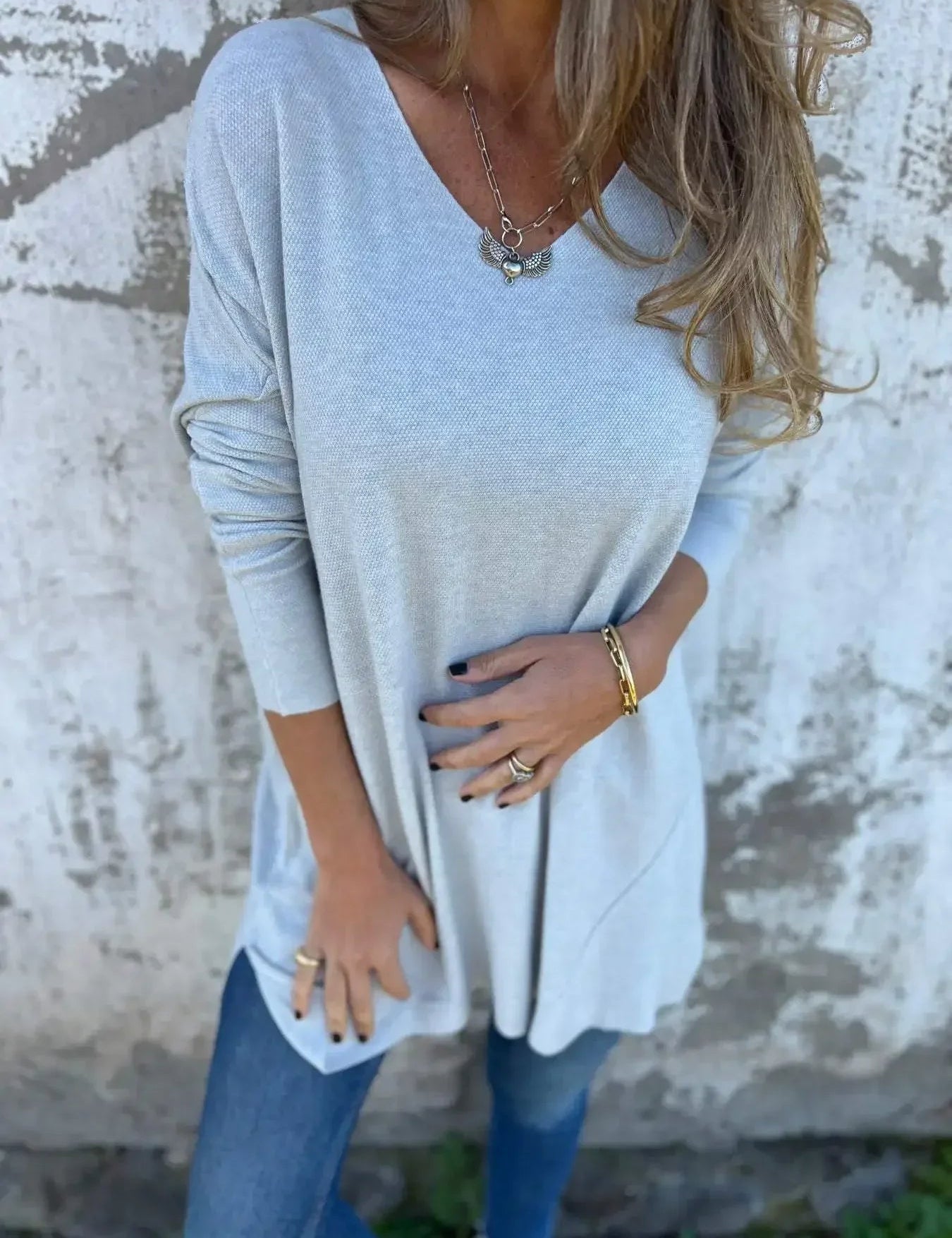 Elegancki Top Damski Oversize z Dekoltem w Kształcie V na Każdą Okazję - Topy Damskie Stylowe 7