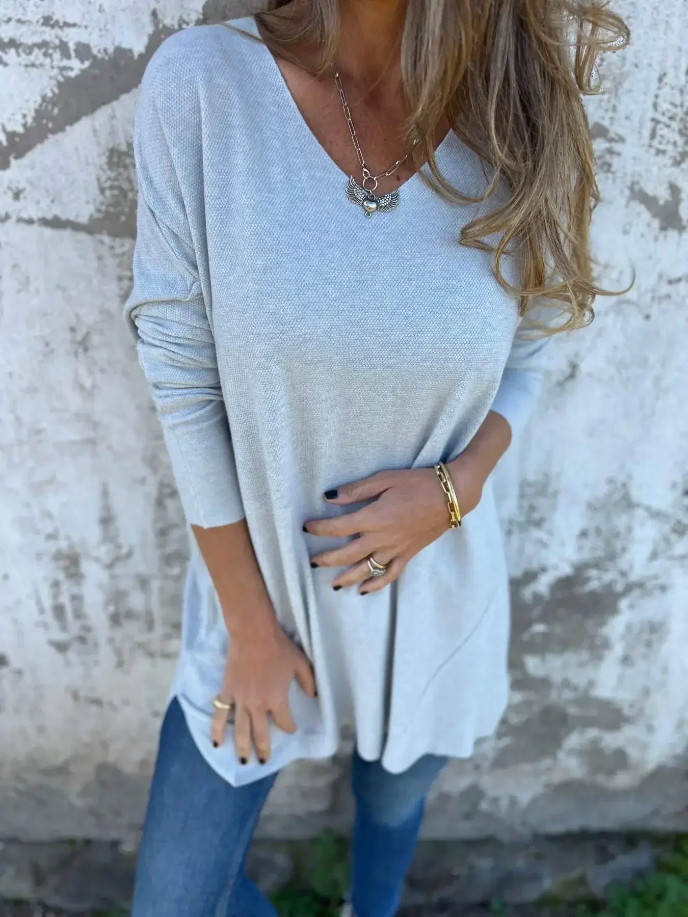 Elegancki Top Damski Oversize z Dekoltem w Kształcie V na Każdą Okazję - Topy Damskie Stylowe 7