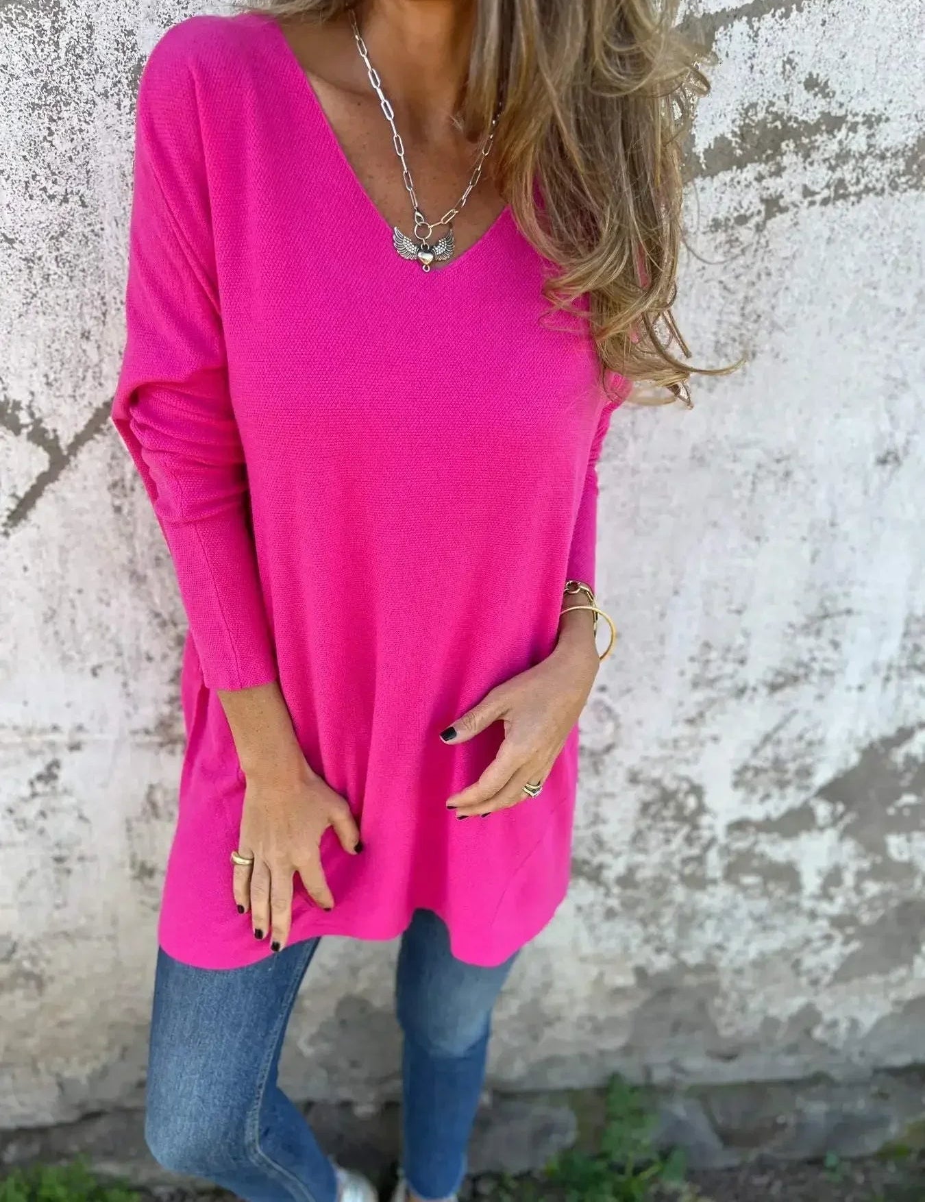 Elegancki Top Damski Oversize z Dekoltem w Kształcie V na Każdą Okazję - Topy Damskie Stylowe 8