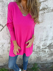 Elegancki Top Damski Oversize z Dekoltem w Kształcie V na Każdą Okazję - Topy Damskie Stylowe 8