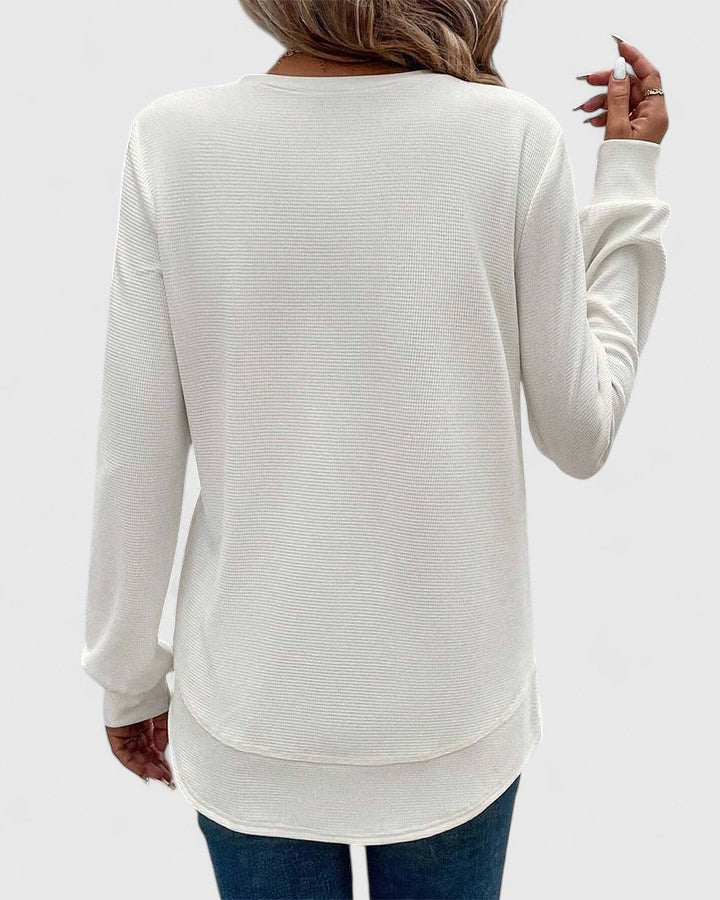 Elegancki Top Damski z Długim Rękawem i Dekoltem O - Stylowe Topy Damskie na Każdą Okazję 4