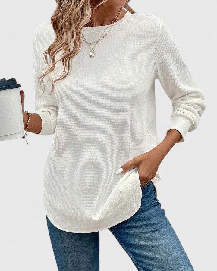 Elegancki Top Damski z Długim Rękawem i Dekoltem O - Stylowe Topy Damskie na Każdą Okazję 7
