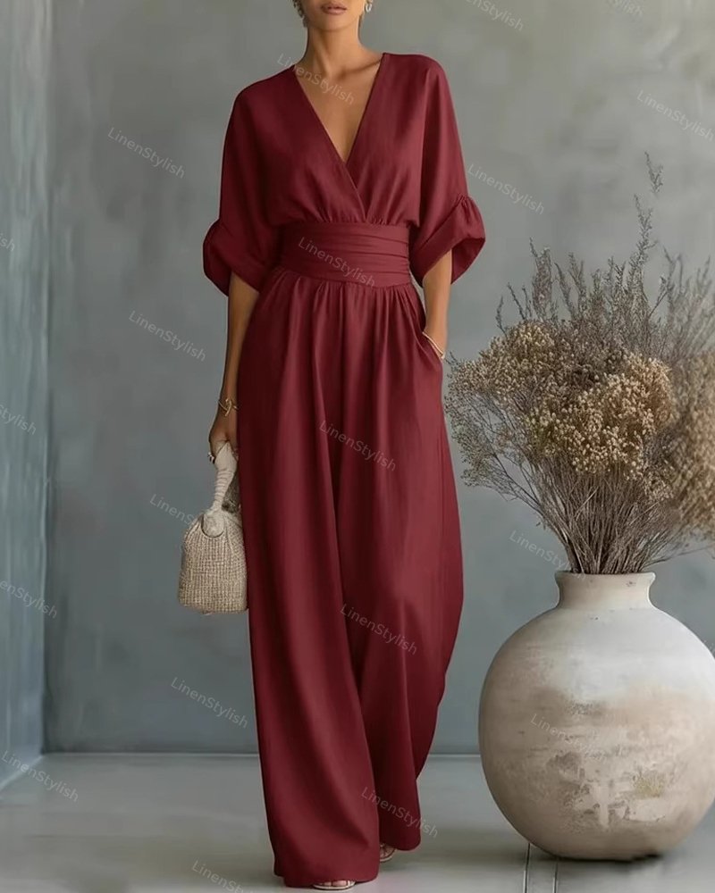 Elegancki damski kombinezon z dekoltem w kształcie litery V - nowoczesny styl 1