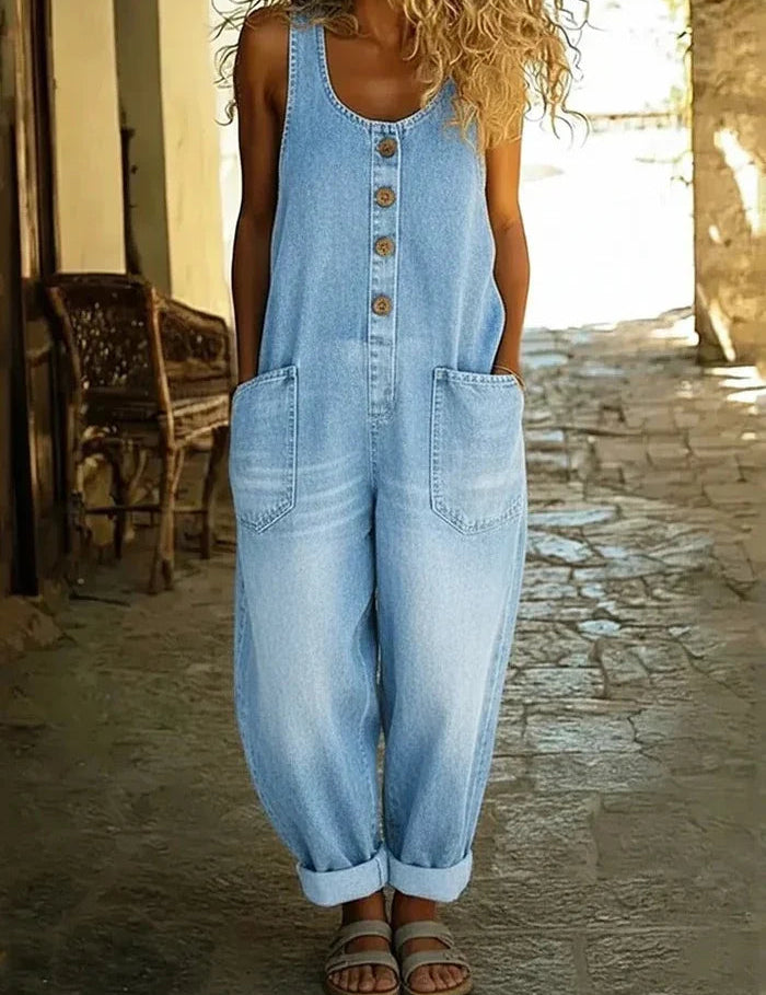 Ogrodniczki Damskie Jeansowe W Stylu Vintage - Wygodne Spodnie Ogrodniczki Damskie Idealne Na Co Dzień 0