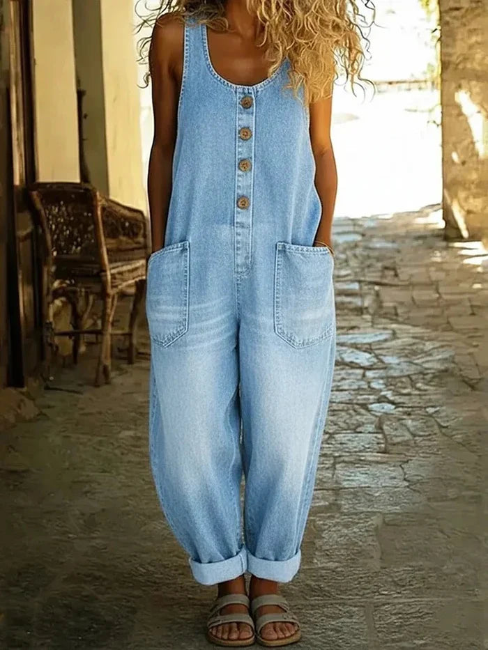 Ogrodniczki Damskie Jeansowe W Stylu Vintage - Wygodne Spodnie Ogrodniczki Damskie Idealne Na Co Dzień 0