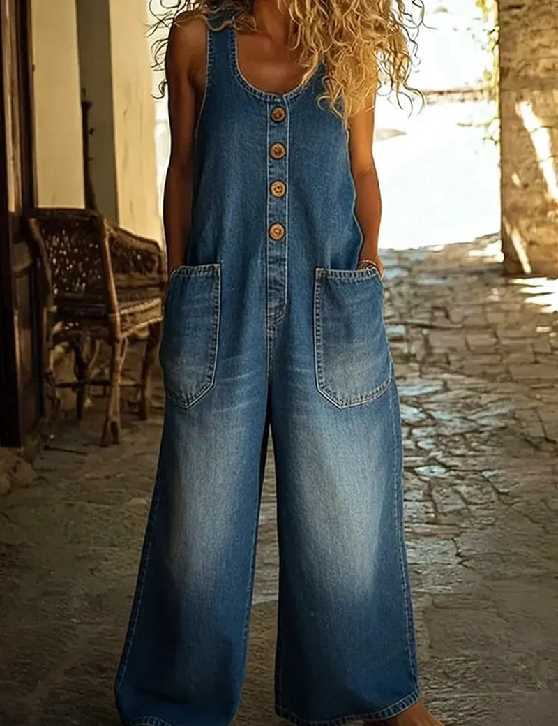 Ogrodniczki Damskie Jeansowe W Stylu Vintage - Wygodne Spodnie Ogrodniczki Damskie Idealne Na Co Dzień 1