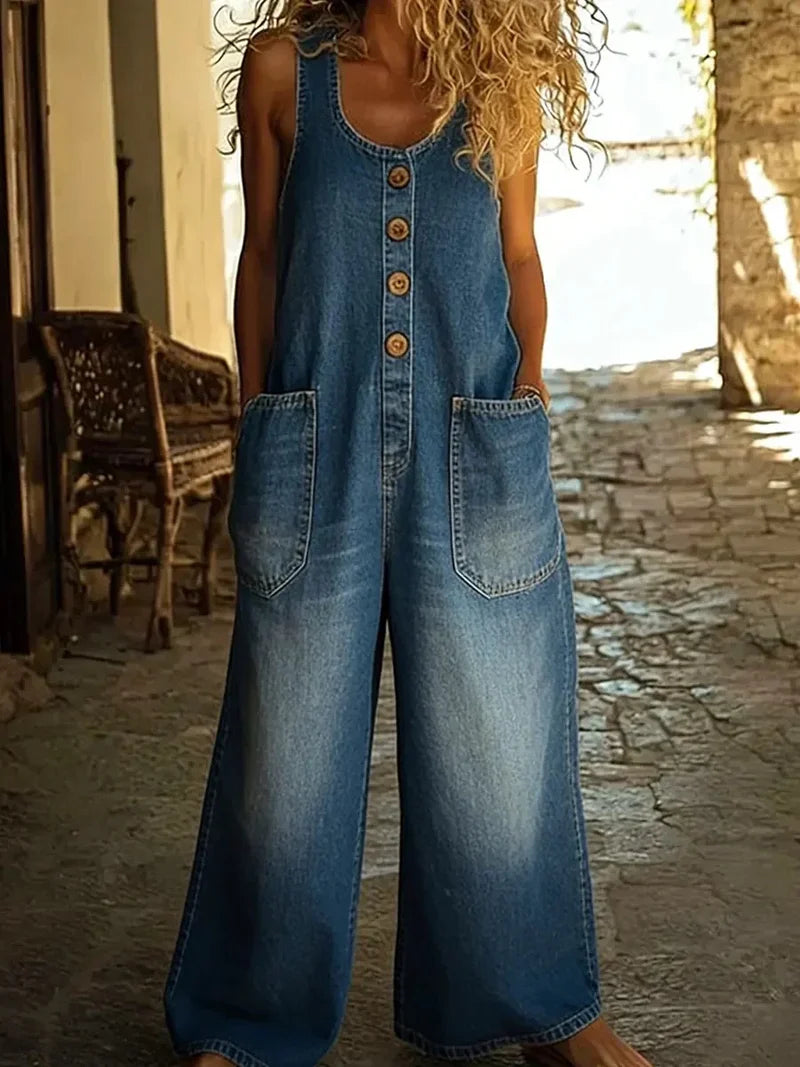 Ogrodniczki Damskie Jeansowe W Stylu Vintage - Wygodne Spodnie Ogrodniczki Damskie Idealne Na Co Dzień 1