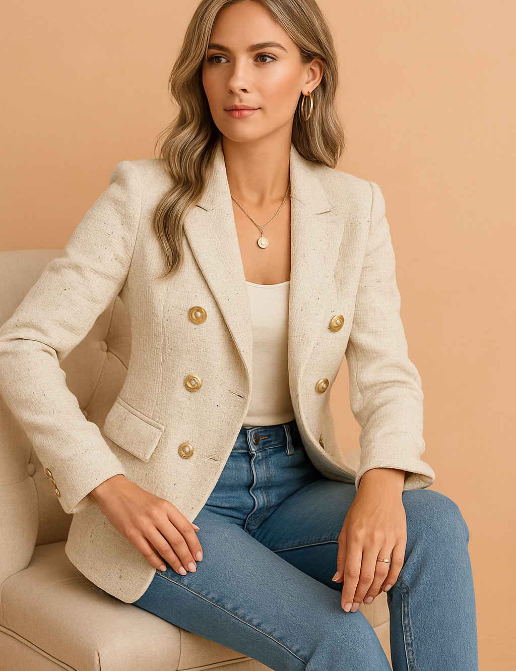Riva | Elegancka beżowa damska marynarka w nowoczesnym kroju 1