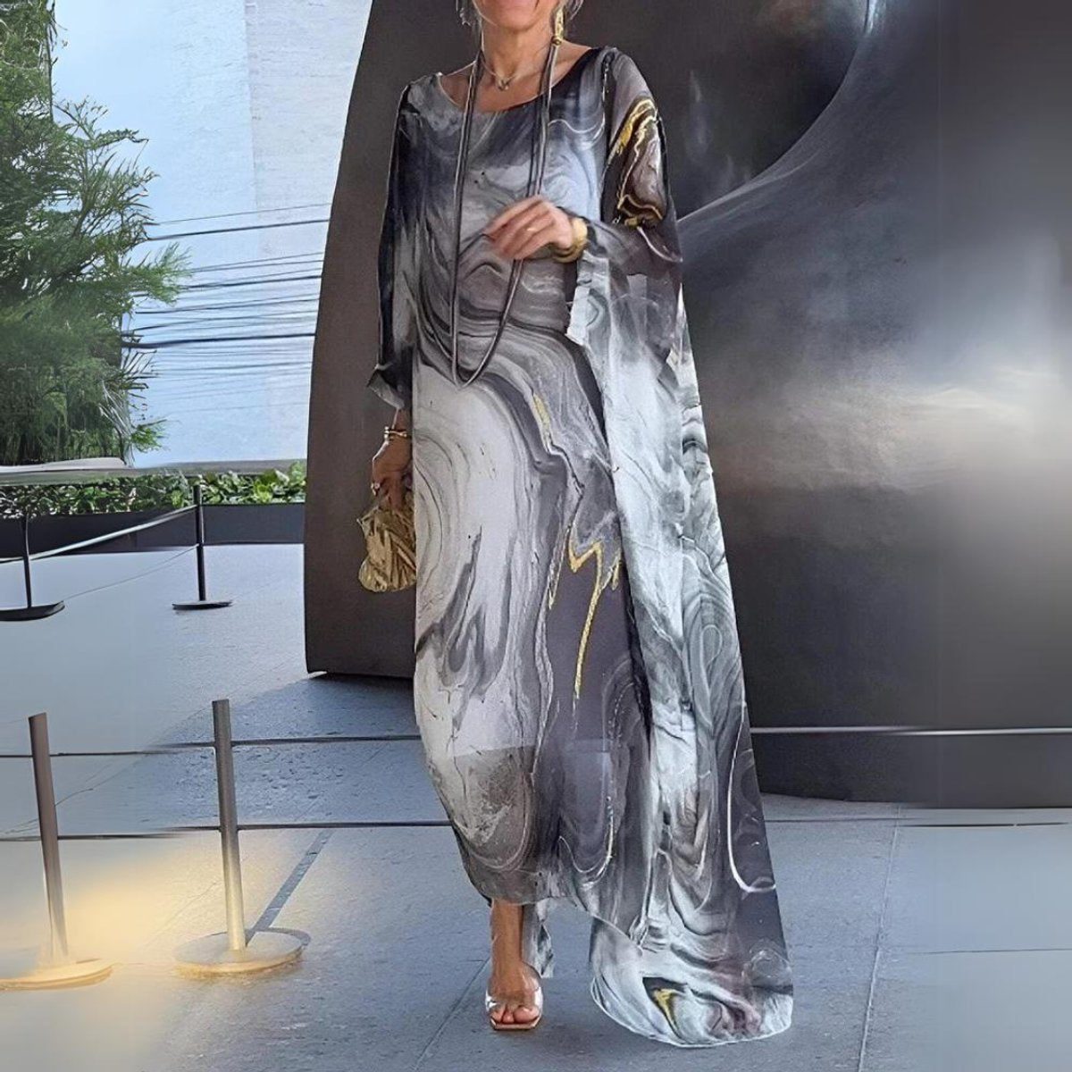 Sophie | Damen Langarm Maxikleid Fließendes Rundhals Abendkleid 5