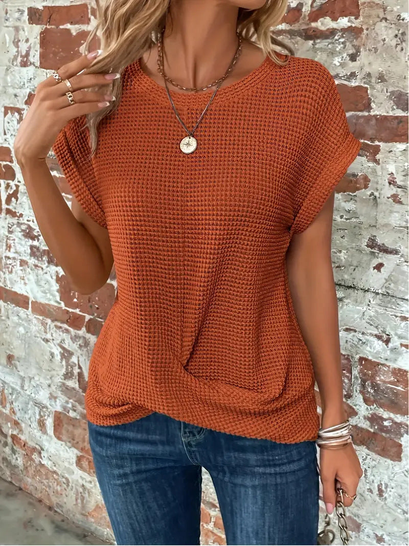 Stylowa koszulka casualowa z dzianiny waflowej dla kobiet 0