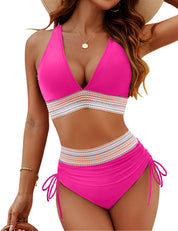 Stylowe Bikini Damskie Z Wysokim Stanem - Modny Strój Na Basen, Efekt Wyszczuplający, Komfortowy Design 11