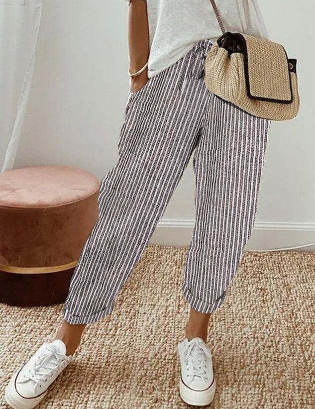 Stylowe lniane spodnie damskie casual na lato lekkie i przewiewne 5