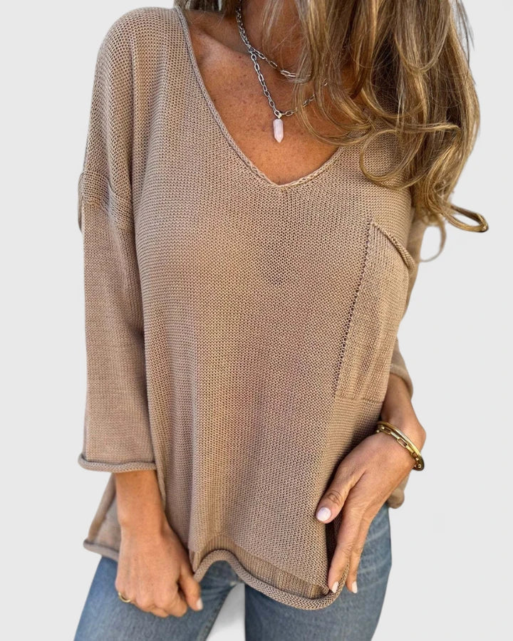 Stylowy top damski z dekoltem w V - Wygodny i elegancki 0