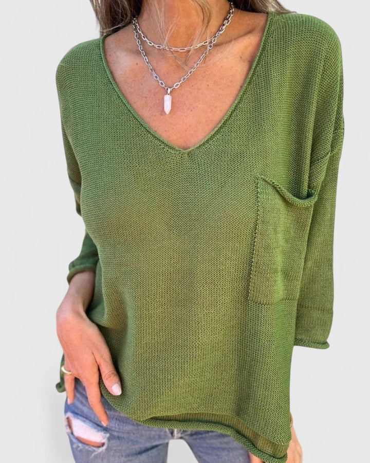 Stylowy top damski z dekoltem w V - Wygodny i elegancki 1