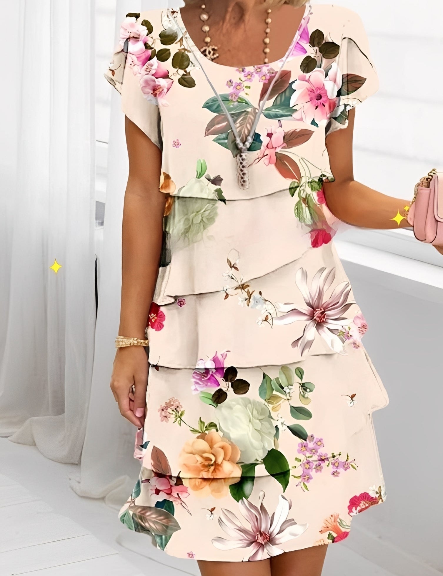 Sukienka Caroline - Elegancka z Falbaną i Krótkim Rękawkiem dla Kobiet 1