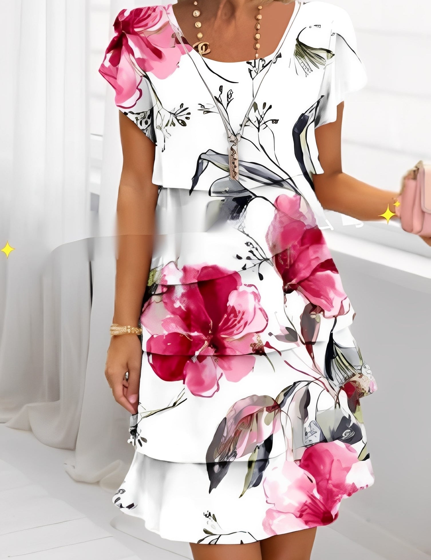 Sukienka Caroline - Elegancka z Falbaną i Krótkim Rękawkiem dla Kobiet 2