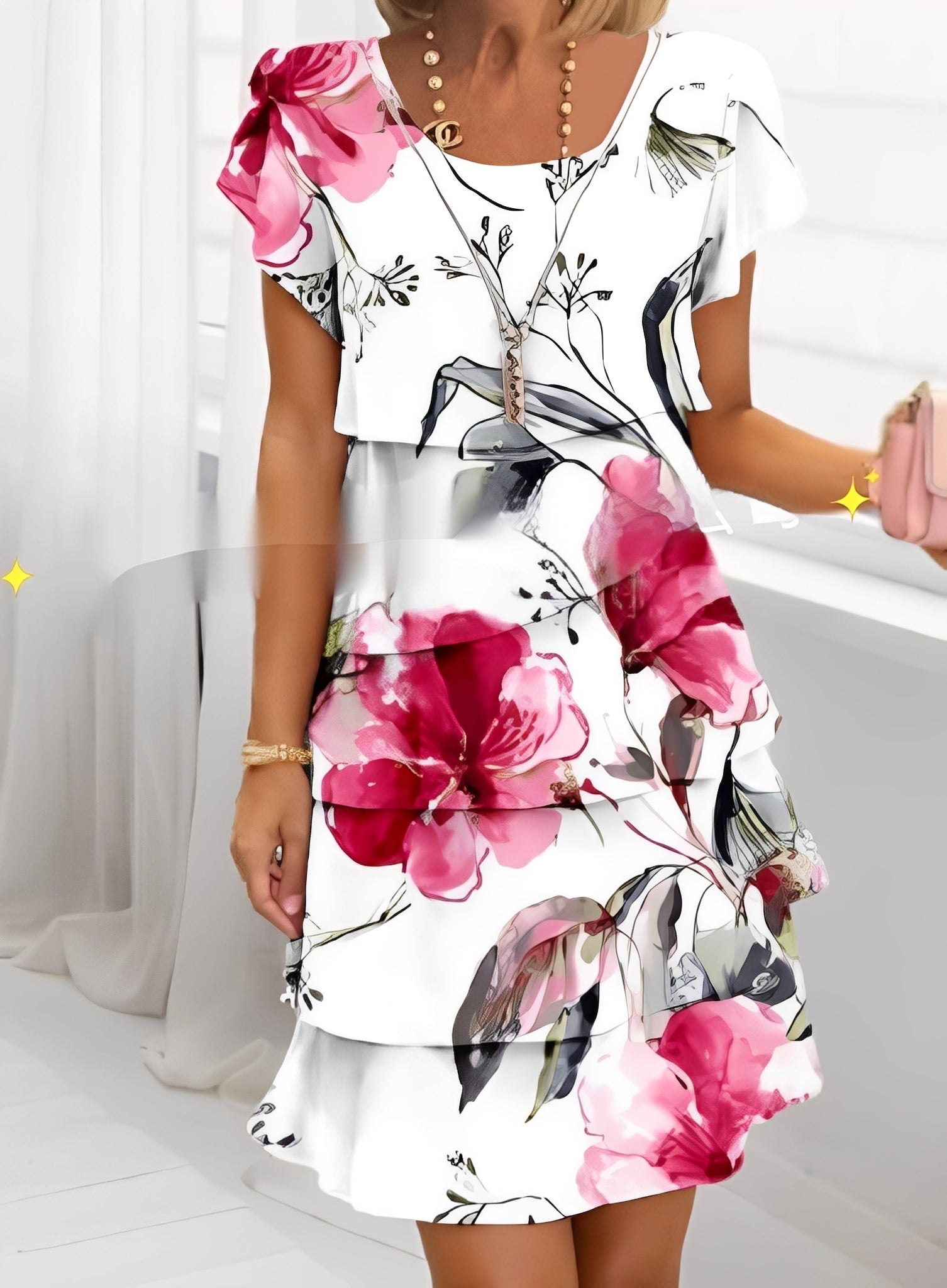 Sukienka Caroline - Elegancka z Falbaną i Krótkim Rękawkiem dla Kobiet 2