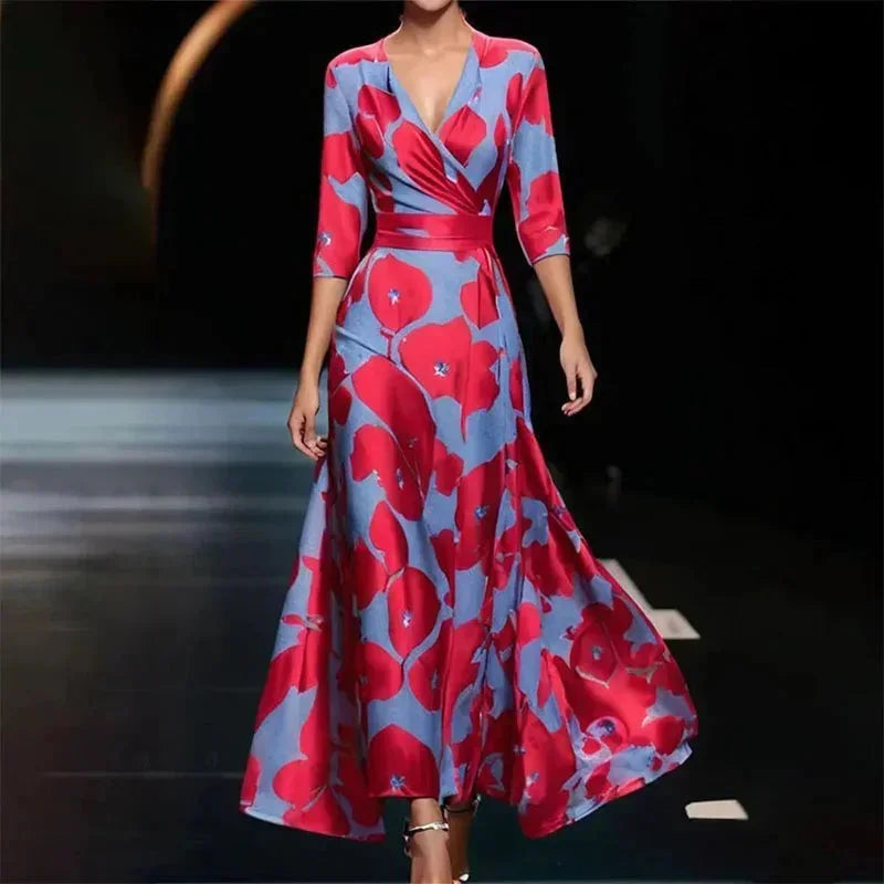Sukienka Damska Kwiatowa z Dekoltem V - Elegancka Sukienka na Wesele i Letnie Przyjęcia 3