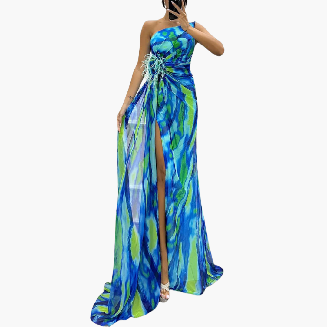 Sukienka Damska Maxi Na Jedno Ramię, Wielokolorowa Sukienka Na Wesele, Letnia Sukienka Elegancka 5
