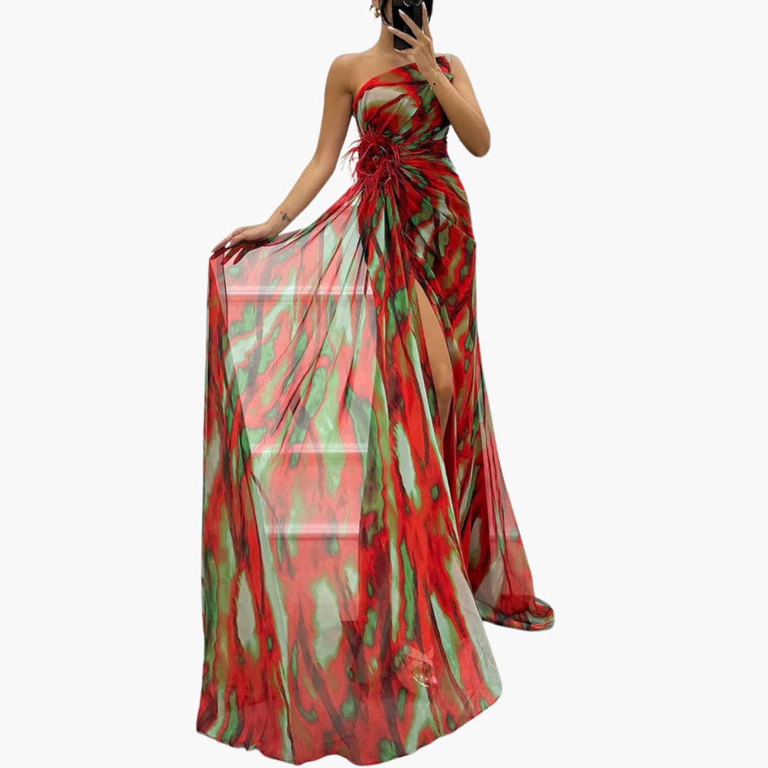 Sukienka Damska Maxi Na Jedno Ramię, Wielokolorowa Sukienka Na Wesele, Letnia Sukienka Elegancka 7
