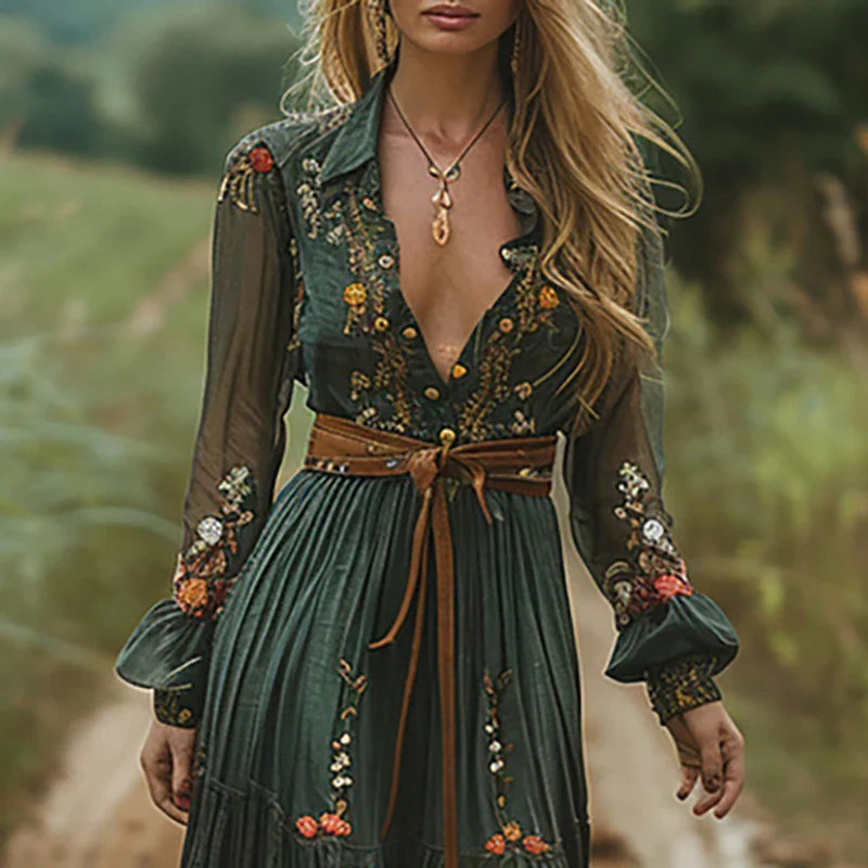Sukienka Maxi w Stylu Boho z Kwiatowym Nadrukiem - Sukienka Letnia Maxi na Wesele i Eleganckie Okazje 1