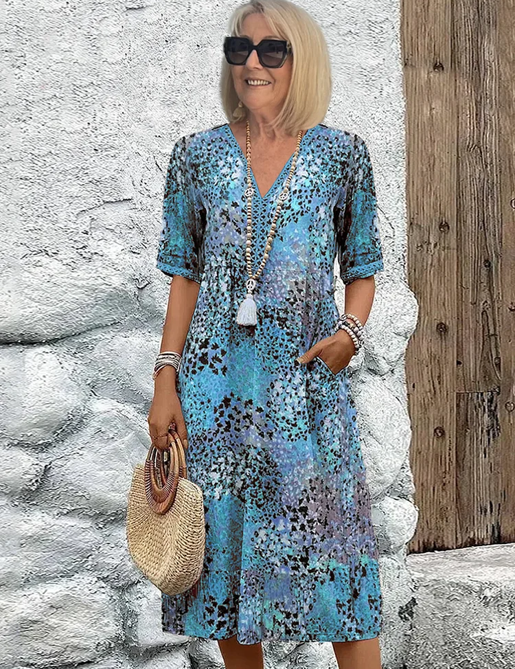 Sukienka Midi Elegancka Kolorowa - Idealna na Wesele i Koktajle, Stylowy Krój z Kieszeniami 1