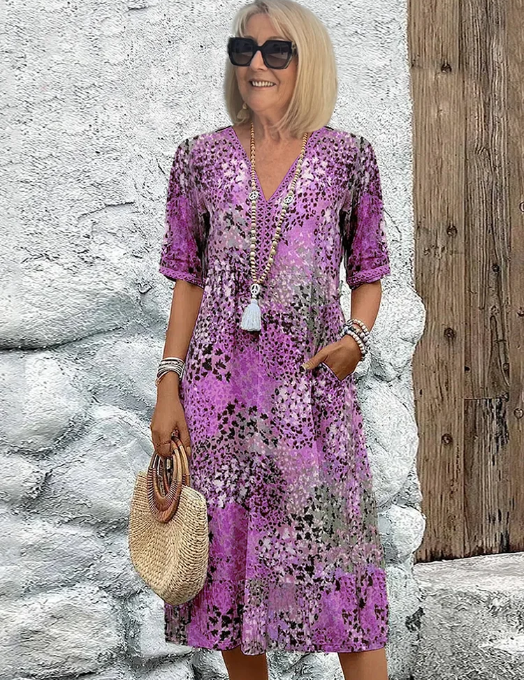 Sukienka Midi Elegancka Kolorowa - Idealna na Wesele i Koktajle, Stylowy Krój z Kieszeniami 3