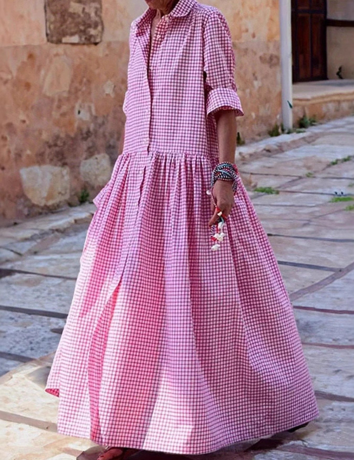 Sukienka maxi w kratkę w stylu vintage dla kobiet na lato 0