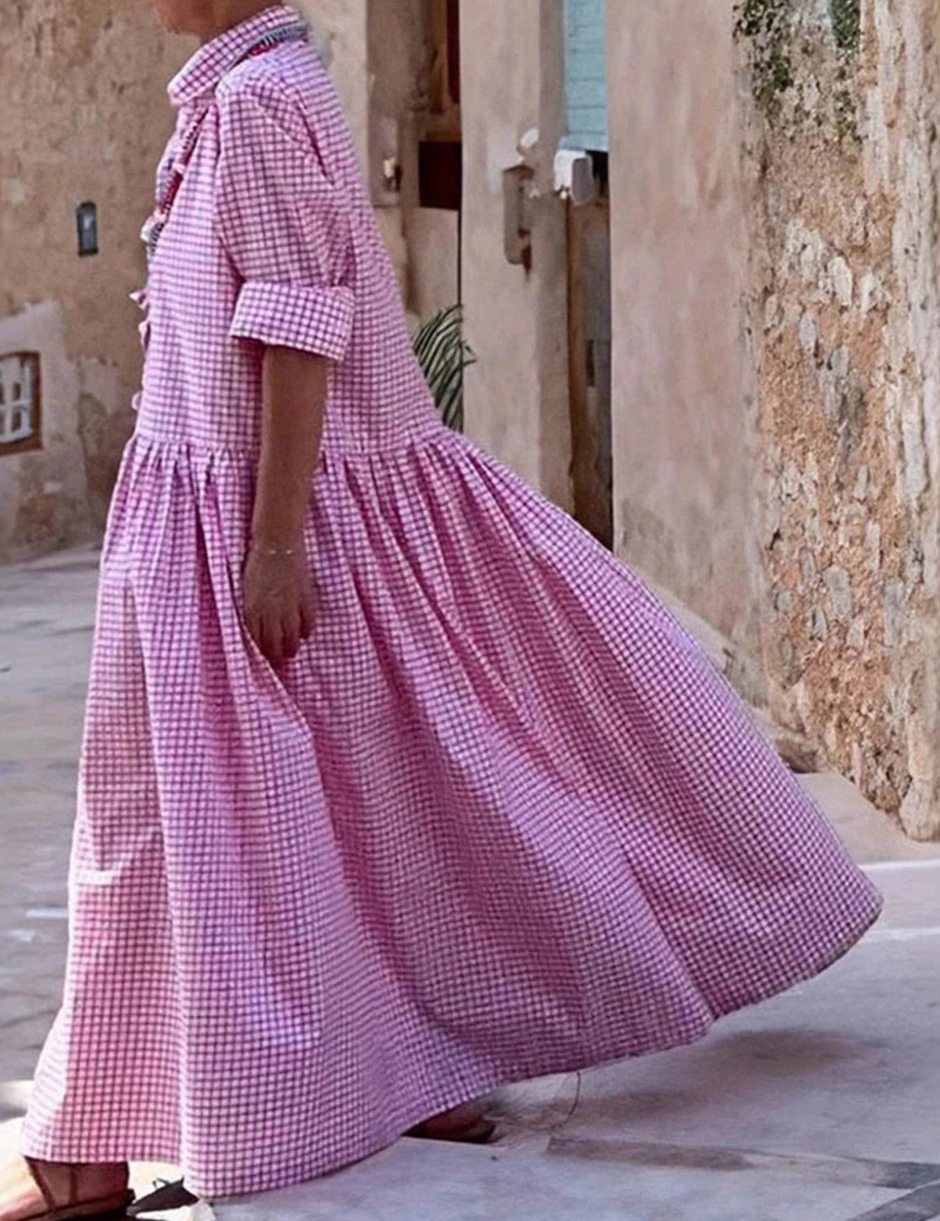 Sukienka maxi w kratkę w stylu vintage dla kobiet na lato 1