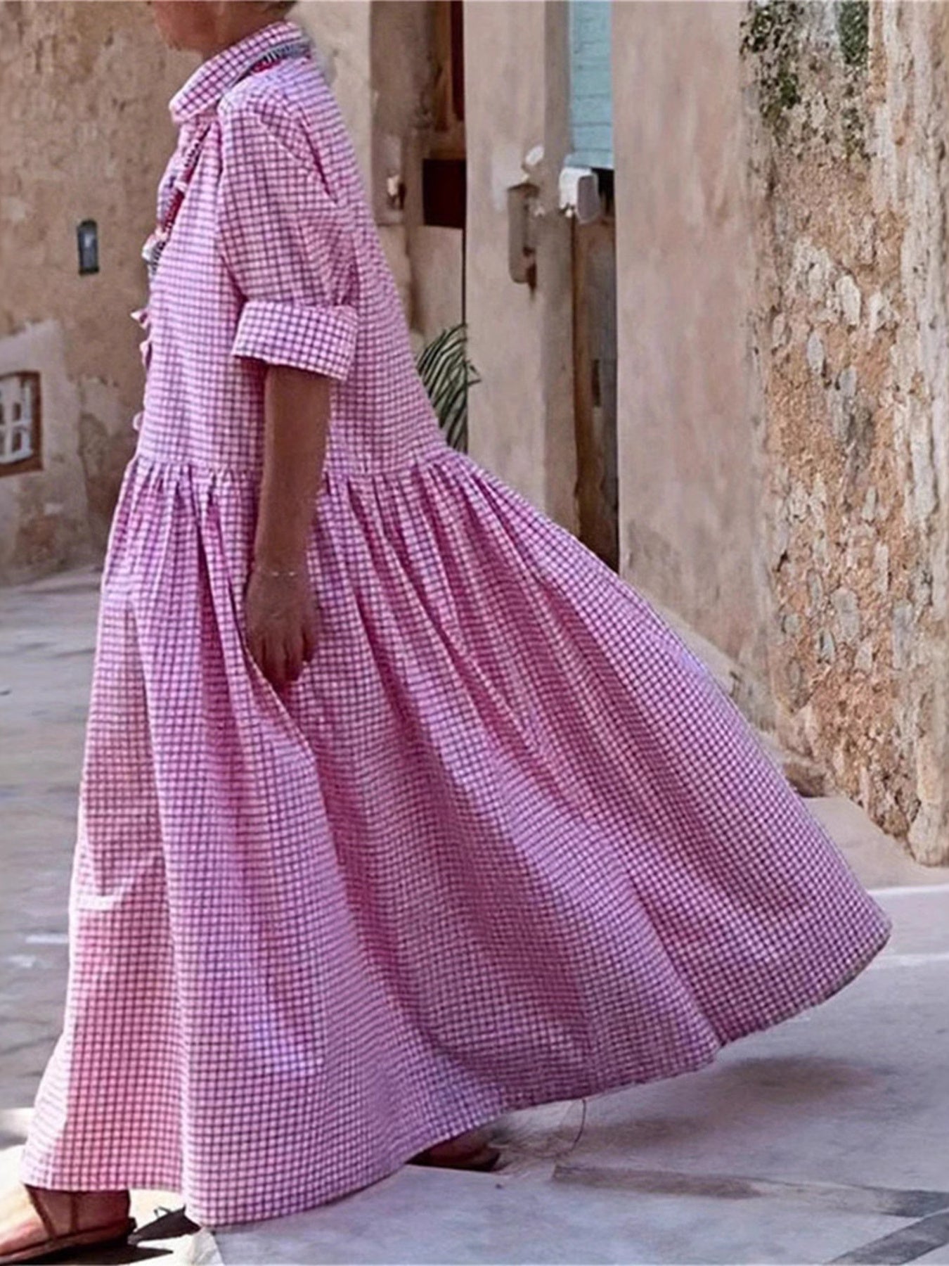 Sukienka maxi w kratkę w stylu vintage dla kobiet na lato 1