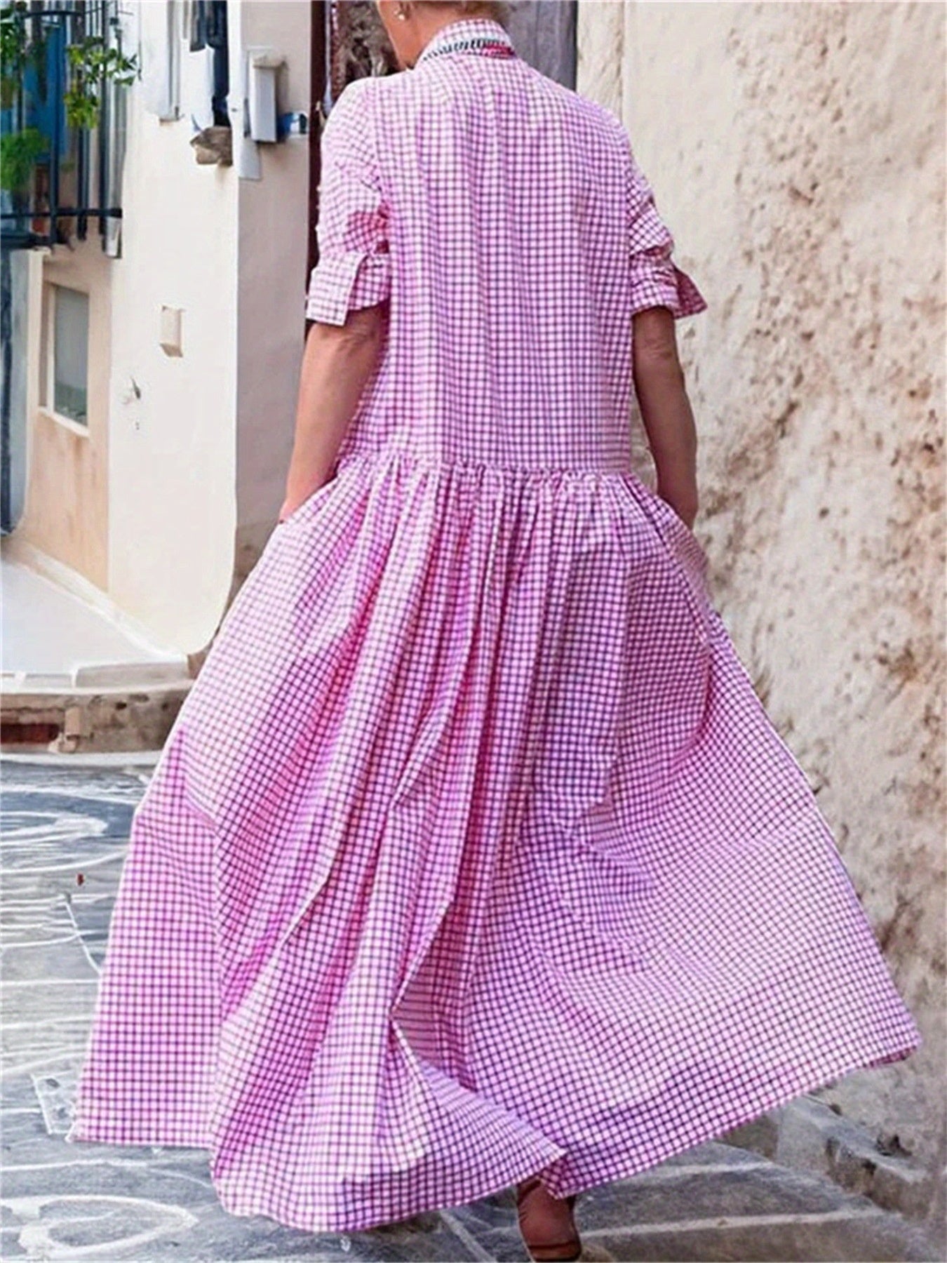 Sukienka maxi w kratkę w stylu vintage dla kobiet na lato 2