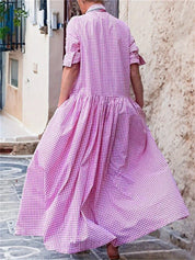 Sukienka maxi w kratkę w stylu vintage dla kobiet na lato 2
