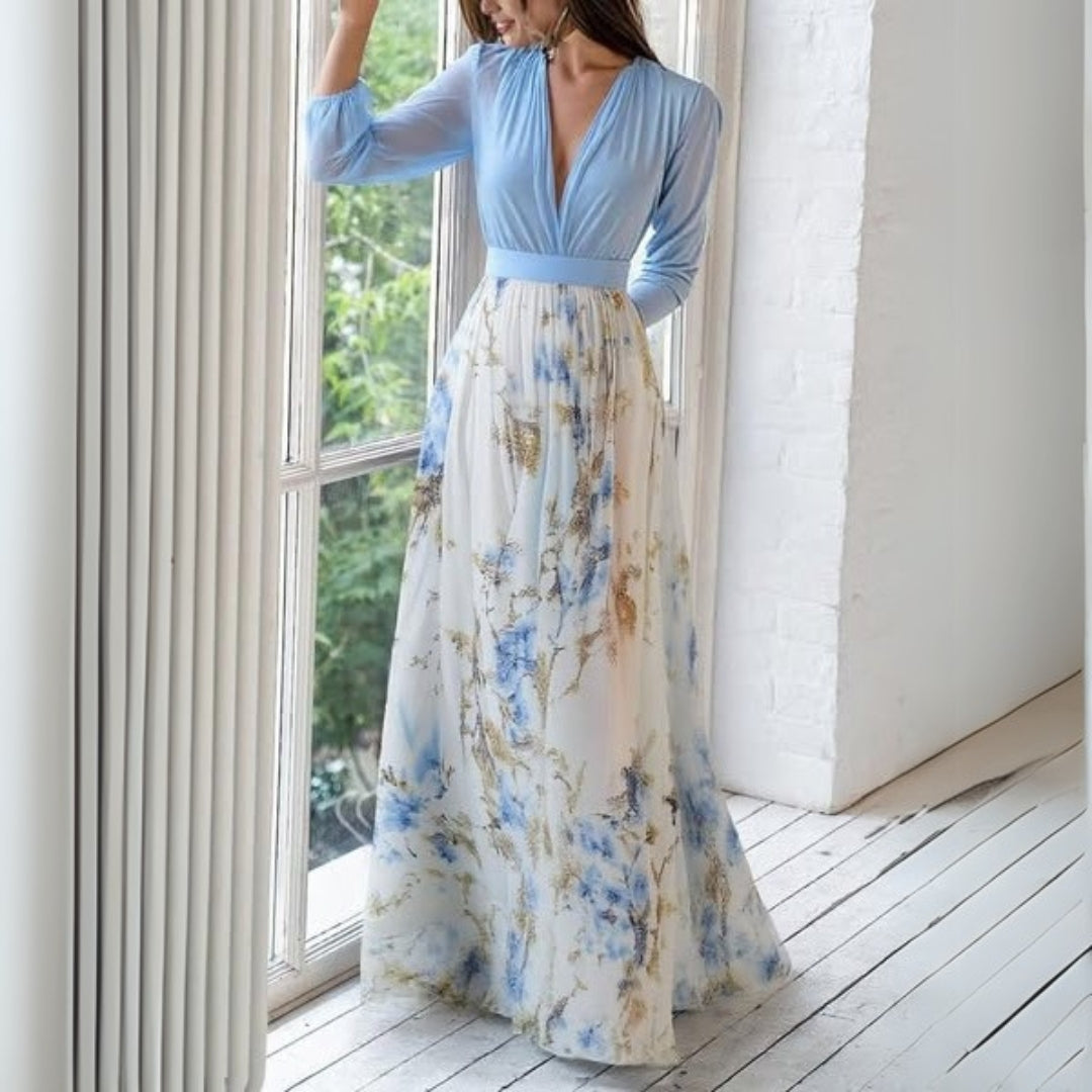 Sukienka maxi w kwiaty z dekoltem V dla kobiet - elegancki styl na lato 1