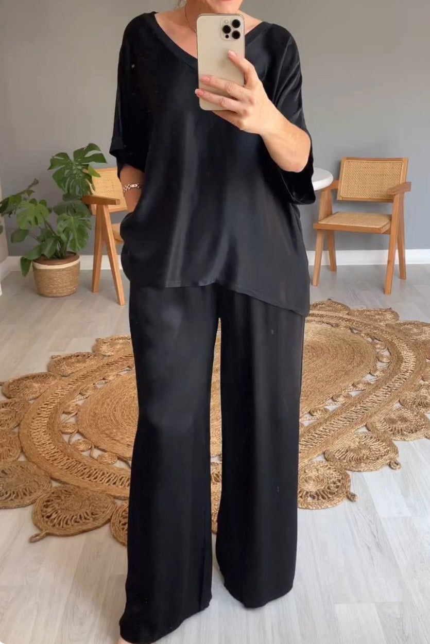 Zestaw Dresowy Damski Dwuczęściowy z Szerokimi Nogawkami na Lato - Elegancki i Wygodny Zestaw Damski