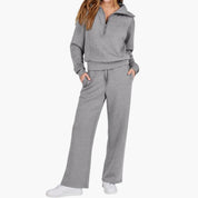 Zestaw Dresowy Damski z Zamkiem i Szerokimi Spodniami na Lato – Stylowy i Wygodny Zestaw Damski 7